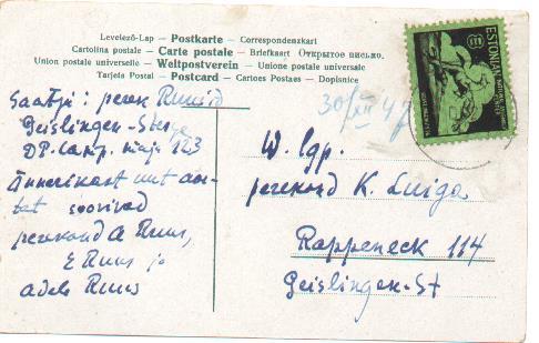 Abb. 3 Postkarte verwendet innerhalb des Estenlagers in Geislingen/Steige