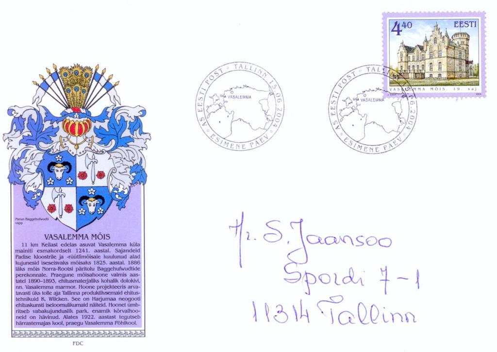 Hans-Otto v. Lilienfeld-Toal, Köln Wassalem (Vasalemma) In diesem Jahr setzte die estnische Postverwaltung die Serie Gutshäuser mit einer am 15. Juni 2004 verausgabten Briefmarke fort.