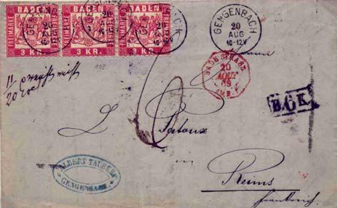Stempel B6K Dieser Stempel kann nur auf Porto - Briefen vorkommen, welche direkt nach Frankreich liefen. Die Briefe stammten aus dem 1.