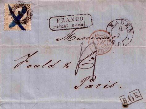 Bei dem nebenstehenden Brief, hatte das Postamt Mannheim noch genügend Zeit (1856), den Tarif zu überprüfen.