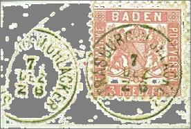 eingehenden Briefpostgegenstände den Stempel Frankreich über Baden tragen.