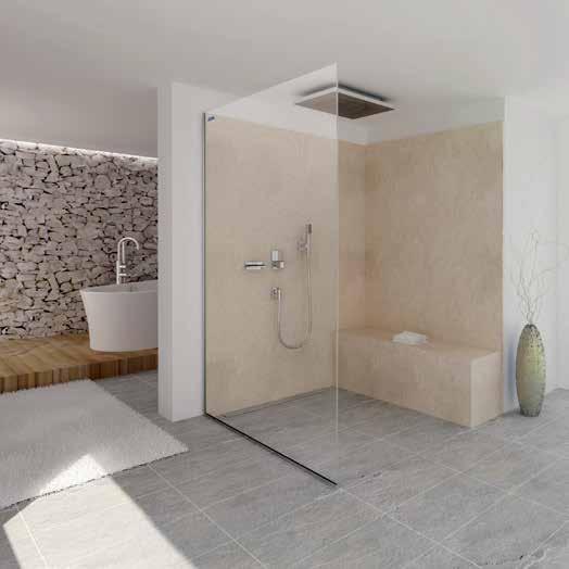 AIR MODELLE AIR ÜBERBLICK Großzügige Duschwand-Lösung für geflieste Duschbereiche Freistehende Duschwand ohne zusätzliche Traverse Verschiedene