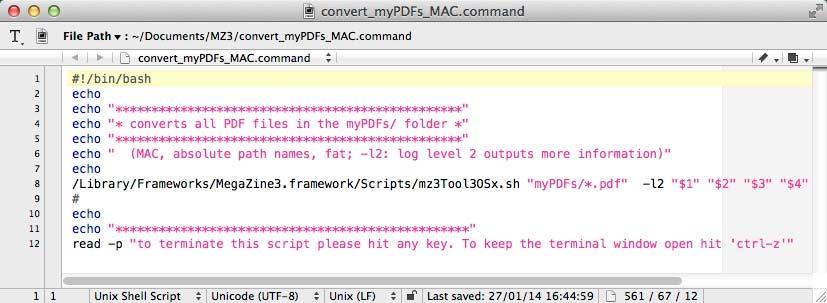 Nächster Schritt: Das Handbuch konvertieren Optional: Analyse der Kommandodatei Die convert_mypdfs_mac.command Datei kann mit einem Texteditor angezeigt werden.