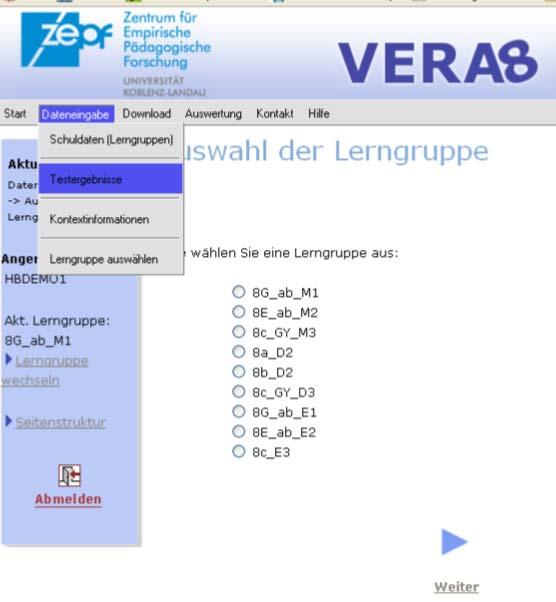 Auswertung Auswerten laut Auswertungsanleitung VERA-8-Internetportal,