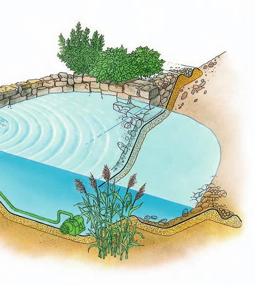 Teichfilterung ja oder nein 125 Kapillarsperre Ein Teich kann bei entsprechender Größe und ausreichender Bepflanzung durchaus ohne
