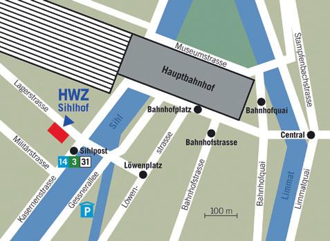 Anfahrt Parkplätze Die HWZ Hochschule für Wirtschaft Zürich liegt wenige Gehminuten vom HB Zürich entfernt. Sie erreichen uns auch mit Tram Nr. 3 und 14 oder Bus Nr. 31 ( Haltestelle Sihlpost ).