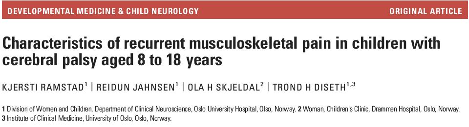 Recurrent musculoskeletal pain is the dominating pain problem in children and adolescents with CP.