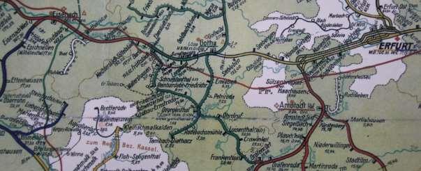 Eisenbahnknoten Gotha: Kartenausschnitt aus Übersichtskarte der Reichsbahndirektion Erfurt (Ausgabe v. 1.Mai 1939) (Slg.