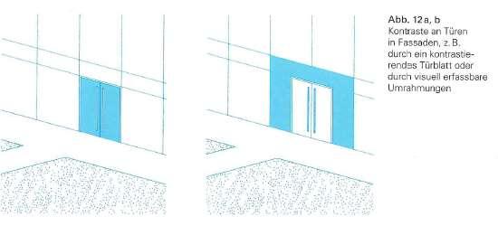 3 Zugangs- und Eingangsbereiche Visuell kontrastierende Gestaltung und ausreichende Beleuchtung des Eingangsbereiches Leichte
