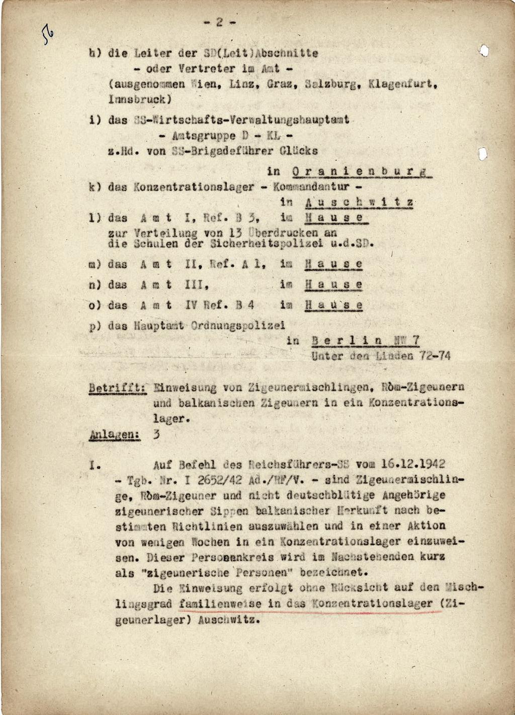 Auschwitzdeportation 1943 Materialsammlung Auszug aus dem Schnellbrief des Reichssicherheitshauptamtes vom 29.