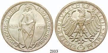 2103 3 Reichsmark 1928, A. Naumburg. J.333. Prachtexemplar.