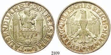 st 190,- 2115 5 Reichsmark 1929, A. Lessing. J.336. f.