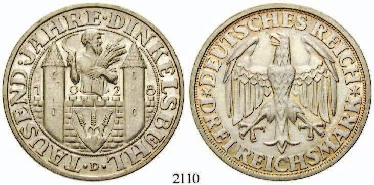 vz 110,- 2107 3 Reichsmark 1928, D. Dinkelsbühl. J.334. Prachtexemplar.