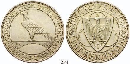 Goethe. J.350. f.st 135,- 2135 5 Reichsmark 1930, A. Zeppelin. J.343. f.st 230,- DRITTES REICH GEDENKPRÄGUNGEN 2155 2 Reichsmark 1933, A.