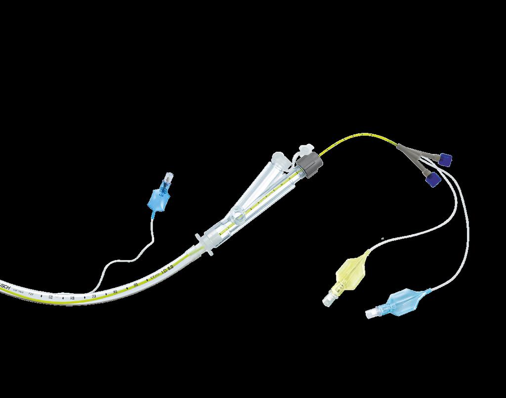 EZ-Multiport Adapter Ermöglicht das Anbringen der Beatmung, die Platzierung des EZ-Blockers sowie das Einführen eines Bronchoskopes und Absaugkathetern Zentrales Lumen Ermöglicht die Verabreichung