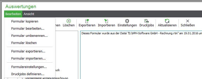 Ein Klick auf den links befindlichen Button Formularverwaltung startet diese.