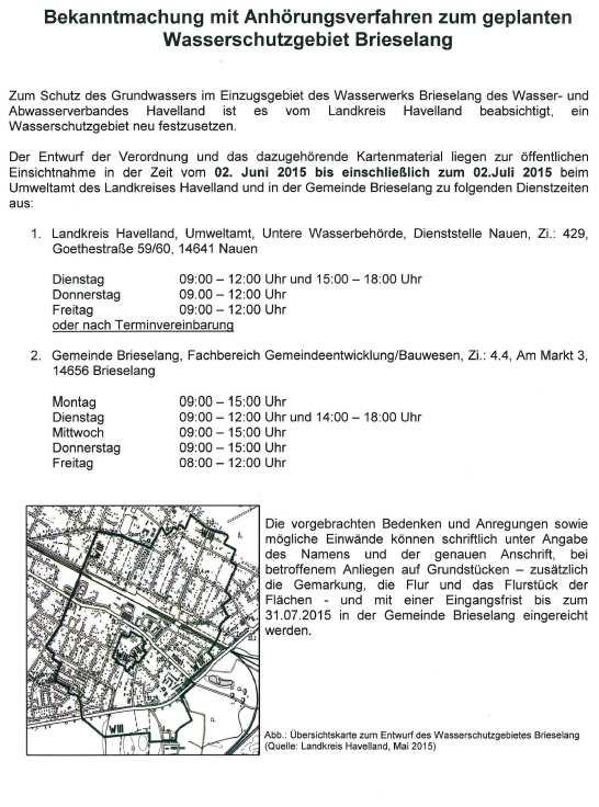Amtsblatt für die Gemeinde Brieselang Sonstiges - Amtlicher Teil -