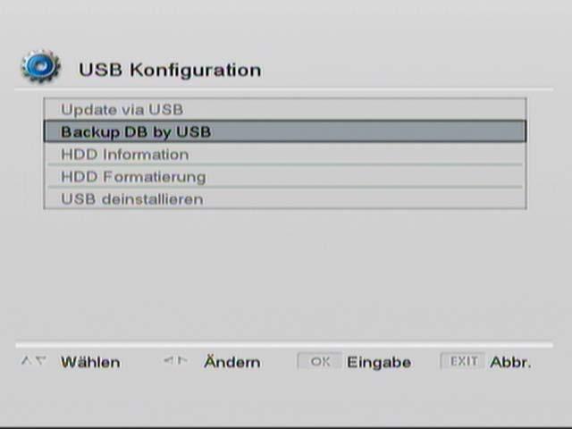 KURZANLEITUNG SDR 710 HD Programmliste vom Receiver auf externen Datenträger übertragen Diese Funktion steht nur mit eingestecktem externen USB