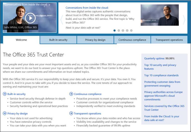 Vertrauen durch Transparenz und Einblick Nutzen Sie unsere Transparenz und informieren Sie sich im Detail bevor Sie Entscheidungen treffen: Trust-Center für Security, Privacy und Compliance: Office