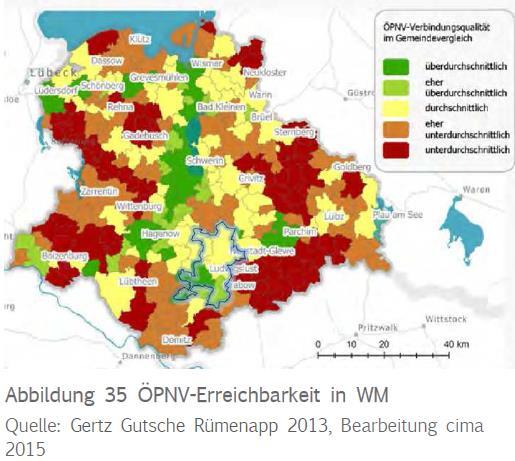 2. Erreichbarkeit, Verkehrsinfrastruktur und Mobilität ÖPNV-Erreichbarkeit in Westmecklenburg Die Qualität des ÖPNV variiert zwischen den Kommunen im