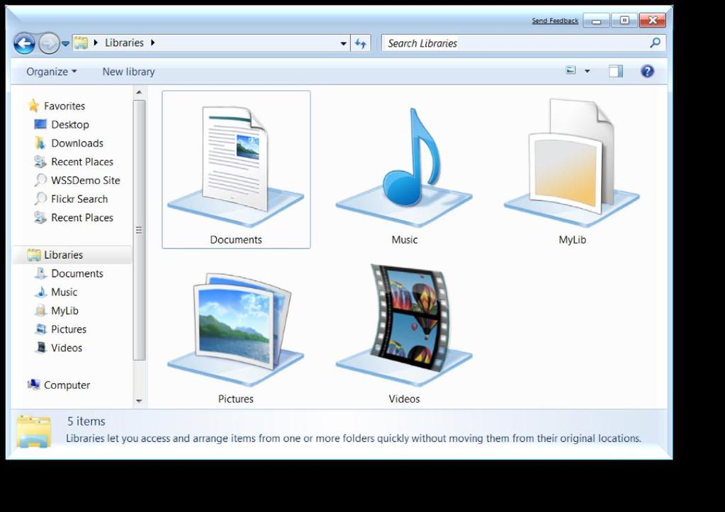 In bisherigen Windows-Versionen haben Benutzer Dateien in Bekannten Verzeichnissen abgelegt Dokumente, Bilder, Musik,