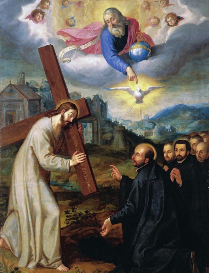 SJ-Bild Die Vision, die Ignatius von Loyola 1537 in der Kapelle von La Storta (Rom) zuteil wird: Dem Kreuz tragenden Christus nachfolgen. und gründeten Hilfswerke für Arme und so - zial Ausgestoßene.