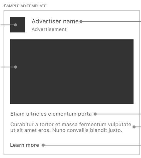 ebay Details Native In-Feed Ad Logo Bild Kundenname Überschrift Haupttext Call to Action Assets*: Logo: 128x128 px Kundenname: max. 25 Zeichen Überschrift: max. 25 Zeichen Haupttext: max.