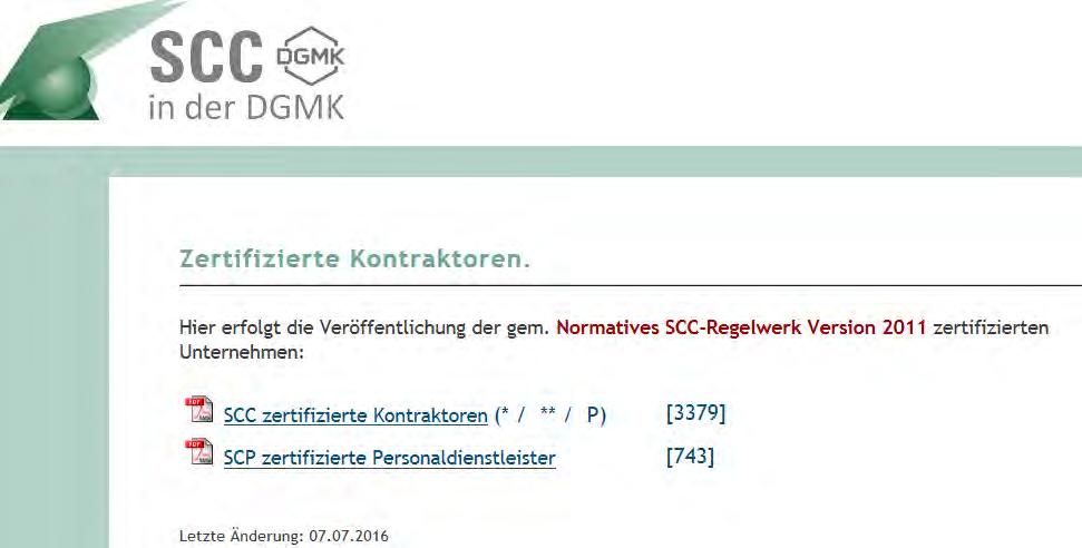 SCC / SCP im Markt Die DGMK veröffentlicht SCC / SCP zertifizierte