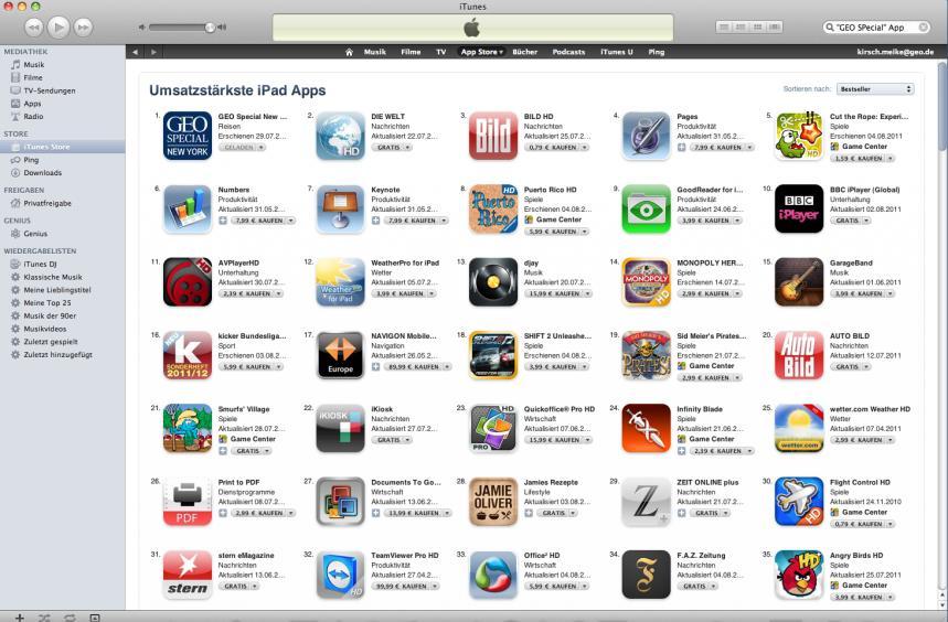 der umsatzstärksten ipad Apps