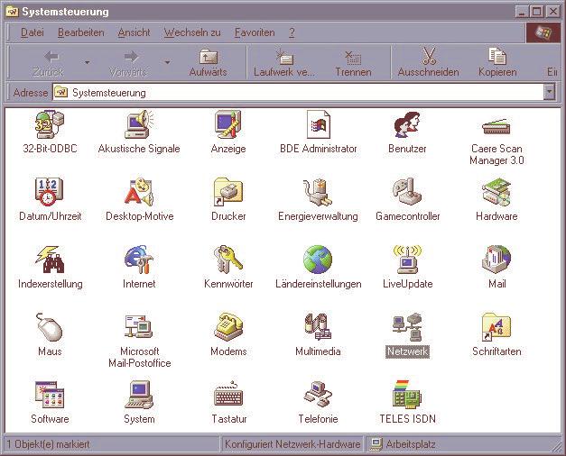 PPP-Dialup-Zugang mit IDSN unter WINDOWS 98 Eine Microsoftuser gerechte Bildergeschichte: Der ISDN-Zugang Windows 98 Diese Anleitung geht davon aus, daß Sie Windows98 standardmäßig installiert haben.