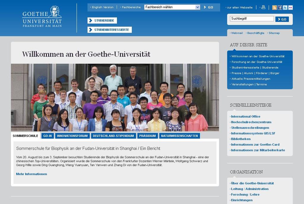 Website der Goethe-Universität