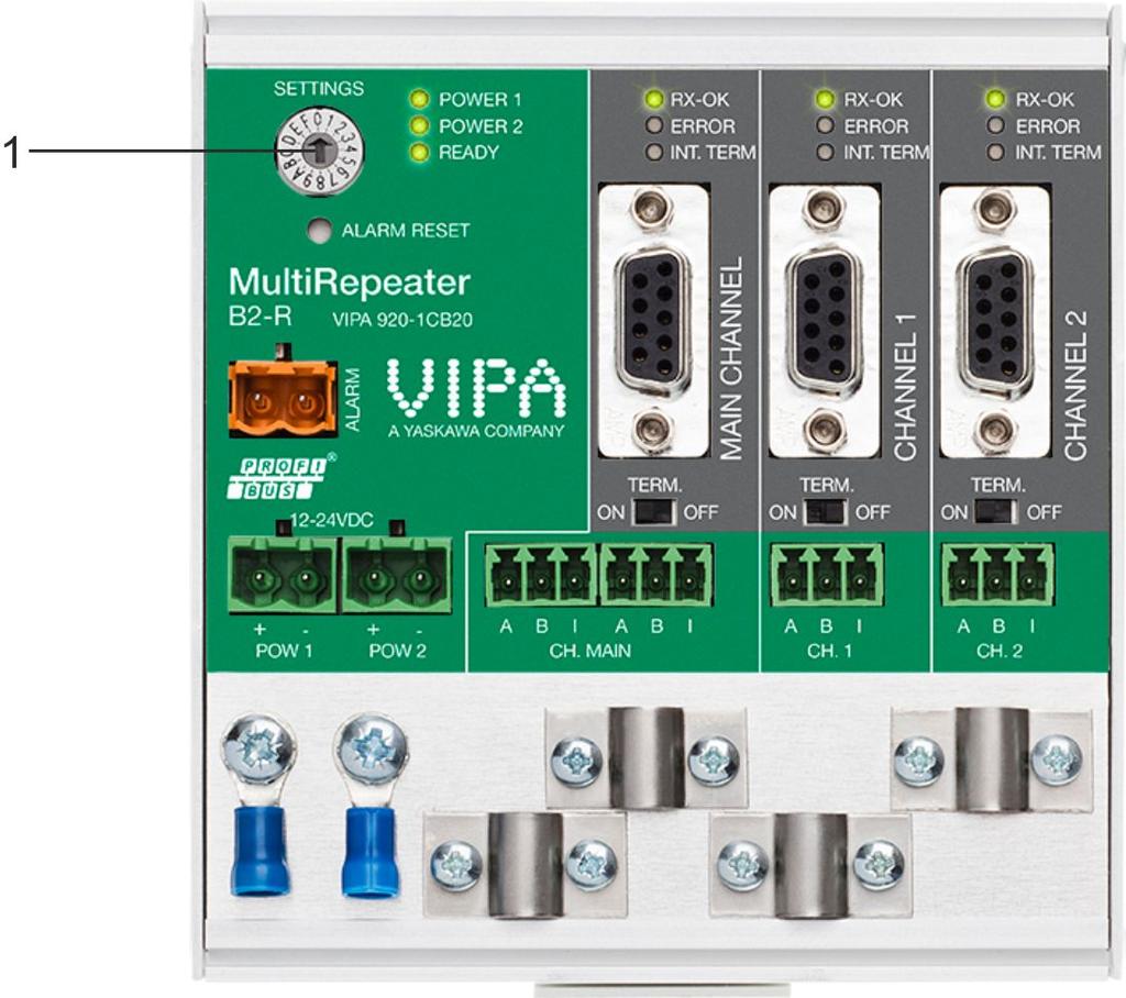 Installationsanleitung VIPA Netzwerklösungen Baudratenschalter Wenn der DB9-Anschluss verwendet wird und das Kabel am MultiRepeater beginnt, sollte die Terminierung am DB9-Stecker und NICHT am