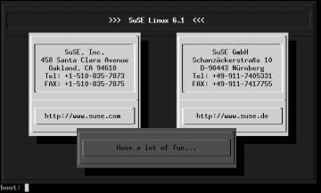 2.2 Schritt 2: Das allererste Booten von Linux 21 Abbildung 2.1: Die Bildschirmanzeige, mit der die Bootdisk Sie begrüßt. Ausnahme, daß Y und Z vertauscht sind. Auch die Funktionstasten F1, F2 usw.