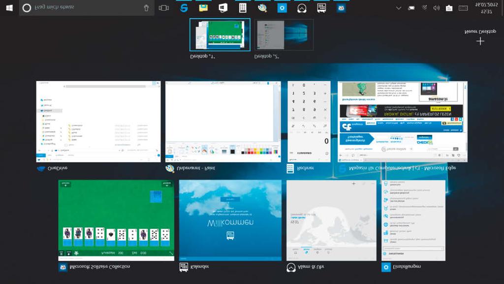 Neuerungen Verstehen Die Taskansicht lässt den Benutzer mit Windows 10 zwischen den geöffneten Programmen wählen und einzelne Fenster auf virtuelle Desktops verschieben.