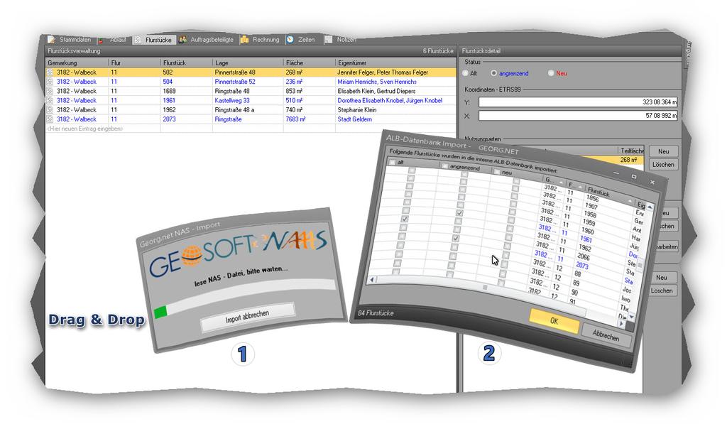 3 Die Arbeit mit dem NAS-Viewer 3. Die Arbeit mit dem NAS-Viewer 3.1 NAS Datei importieren und darstellen Um mit dem NAS-Viewer arbeiten zu können, müssen Sie in GEORG zuvor eine NAS-Datei importiert haben.