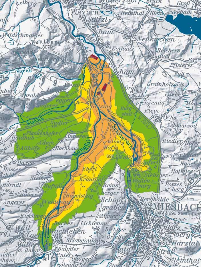 10 11 Tegernsee Schliersee Die Schutzgebietszonen Gegliedert ist das Trinkwasserschutzgebiet wie üblich in drei Zonen: Der Fassungsbereich (Zone I) schützt das unmittelbare Umfeld von
