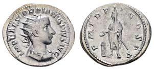 : VIR-TUS AUG, Virtus stehend nach links, 3,82 g,, RIC 71, vz- 10148 10148 F 40 Gordianus III., 238-244, AR Antoninian, 240, Rom, Av.
