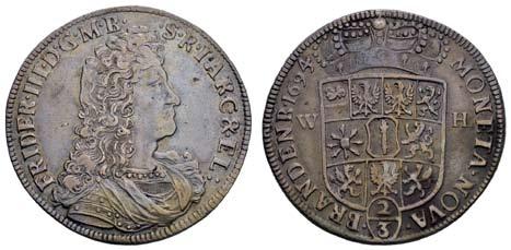 1688-1701, 2/3 Taler = Gulden, 1695, Emmerich, Av.: Büste im Harnisch nach rechts, Rv.