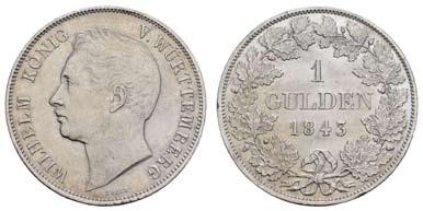 , 1816-1864, Gulden, 1843, Stuttgart, seltener Jahrgang, 10,57 g,, AKS 85