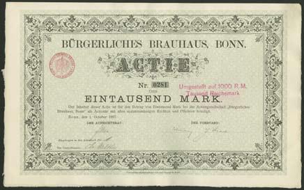 67 10638 10638 F 80 1897, Bürgerliches Brauhaus, Bonn, GRÜNDER-Aktie über 1.