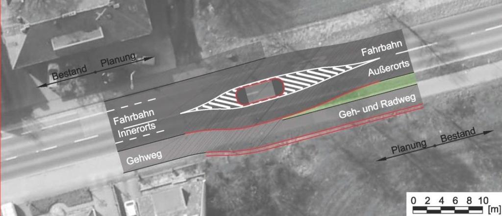 Streckenbeschreibung mit Führungselementen der ausgewählten Variante 100 und zum anderen insgesamt den Alleencharakter der Straße zu betonen.