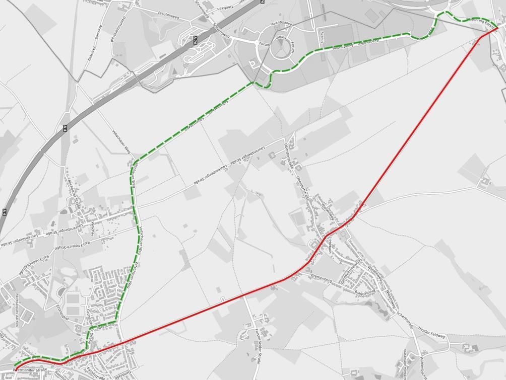 Beschreibung der Streckenfindung 24 Abschnitt Richterich Locht Variante A: Kreuzung Roermonder Straße/Horbacher Straße Grünenthaler Straße Gierstraße Vetschauer Weg Silberpatweg Avantisallee