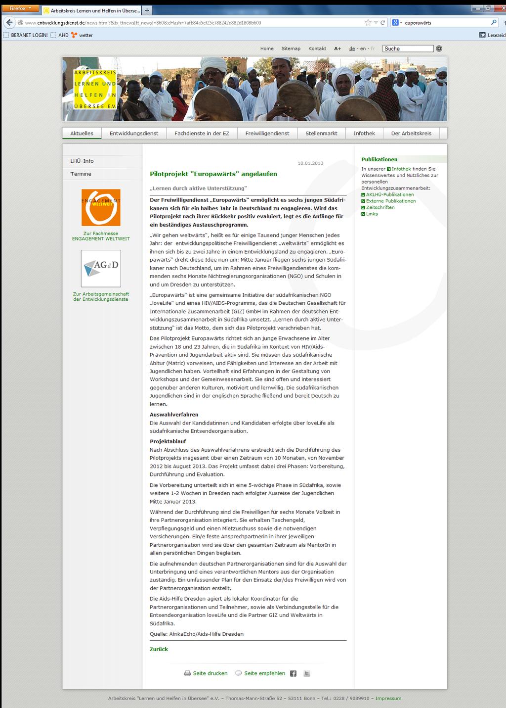 JAHRESBERICHT 2013 Webseite Entwicklungshilfe - Arbeitskreis