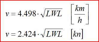 Setzen wir in die letzte Gleichung für λ die Wasserlinienlänge eines Schiffes ein, so berechnet sich damit die Grenzgeschwindigkeit oder Rumpfgeschwindigkeit eines Schiffes in m/sec.