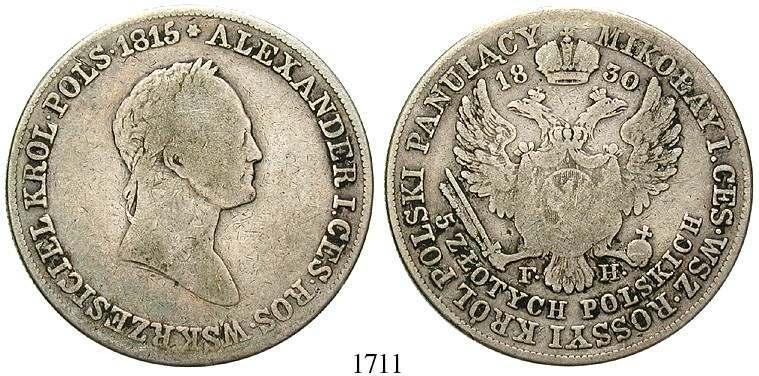 1711 5 Zlotych 1830, Warschau FH. 15,26 g. Gum.2522; Parch.1039. f.