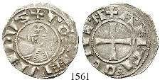 Prägeschwäche, leicht belegt, ss+ 230,- 1559 Denar 864-877, Troyes. 0,72 g.