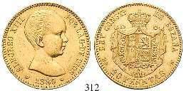 , 1886-1931 20 Pesetas 1889, MP-M. Babykopf. Gold. 5,81 g fein. Friedb.345; Schl.
