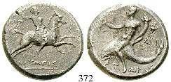 ss+ 190,- ITALIEN-KALABRIEN, TARAS (TARENT) 371 Didrachme um 250 v.chr. 7,84 g. Reiter l. mit Speer und Schild / Taras l.