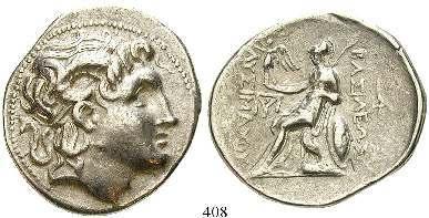 Kopf Alexanders des Großen r. mit Diadem und Ammonshorn / Thronende Athena l.