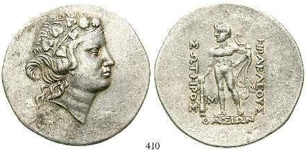 THRAKISCHE INSELN, THASOS 410 Tetradrachme 158-146 v.chr. 16,93 g. Kopf des jugendlichen Dionysos r. mit Efeukranz / Herakles l.